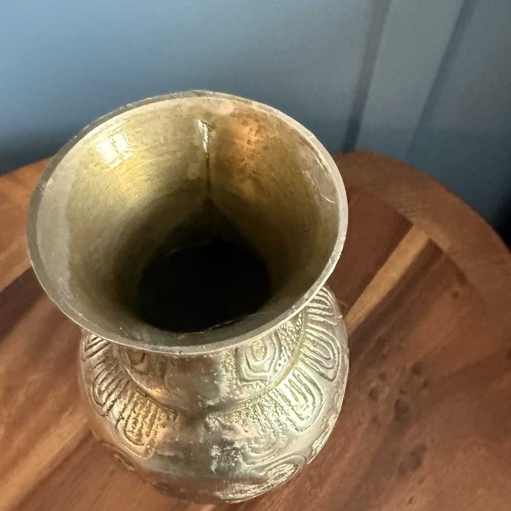 Heavy Cast Brass Asian Inspired Sculptural Vase Form Open Bottom 9" - Picture 11 of 13